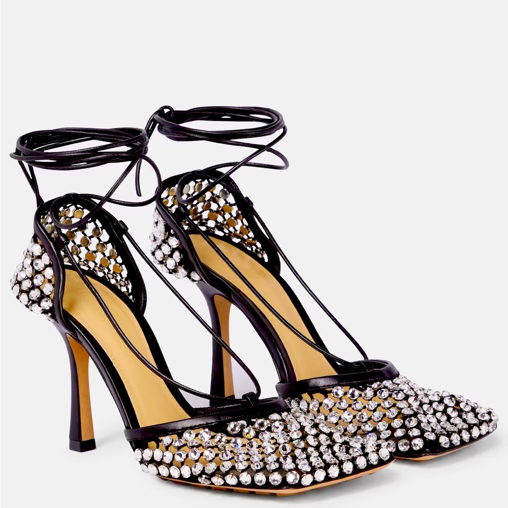 Mesh Gladiator Heels with crystal detailing